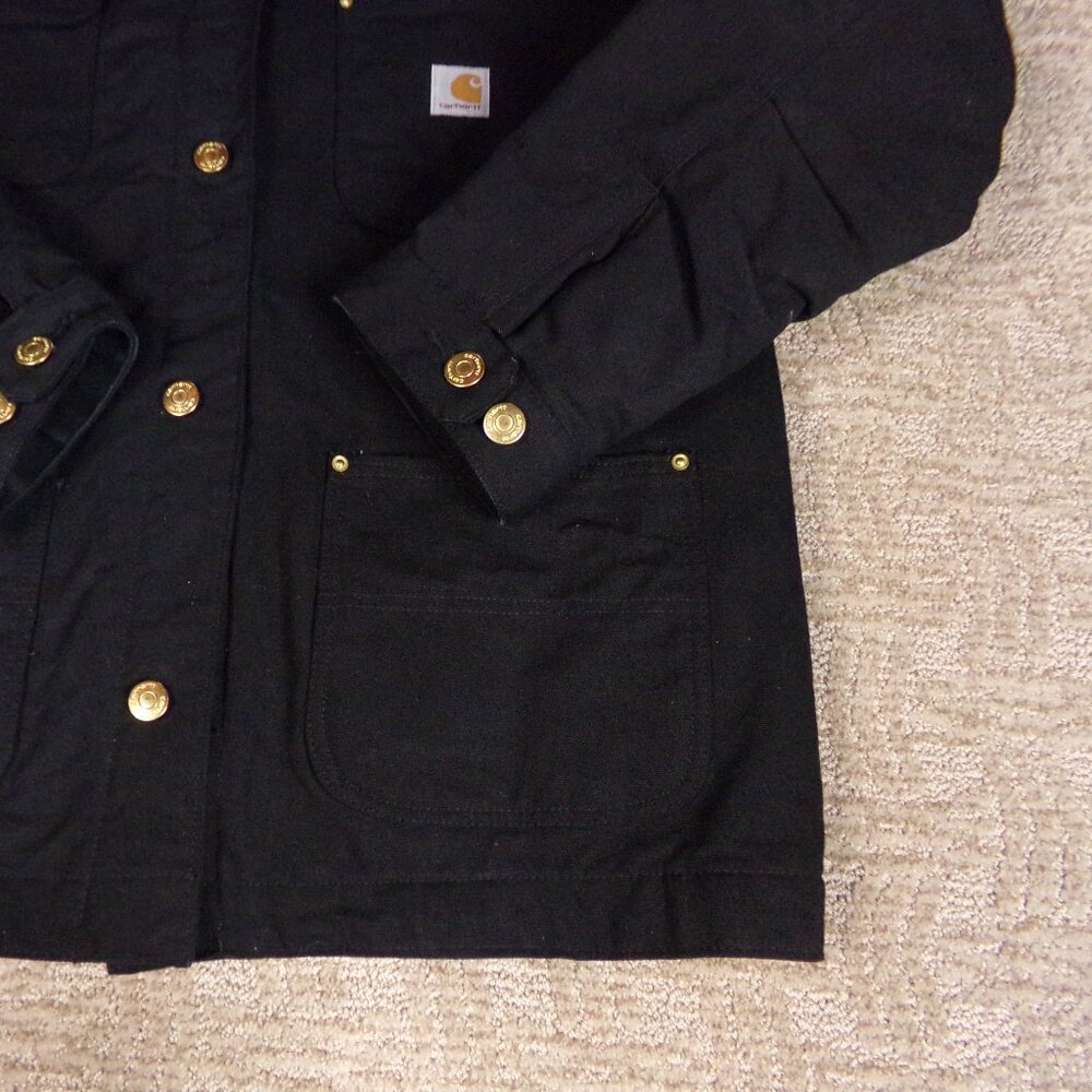 Men's Carhartt Coat Jacket Black B L Large Button Collar 103825 Blanket Lining - Picture 3 of 16